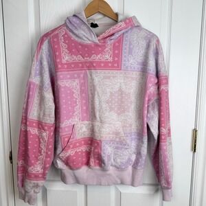 PacSun Bandana Patchwork Hoodie Sweatshirt Pink Purple Lavender Pastel Size S